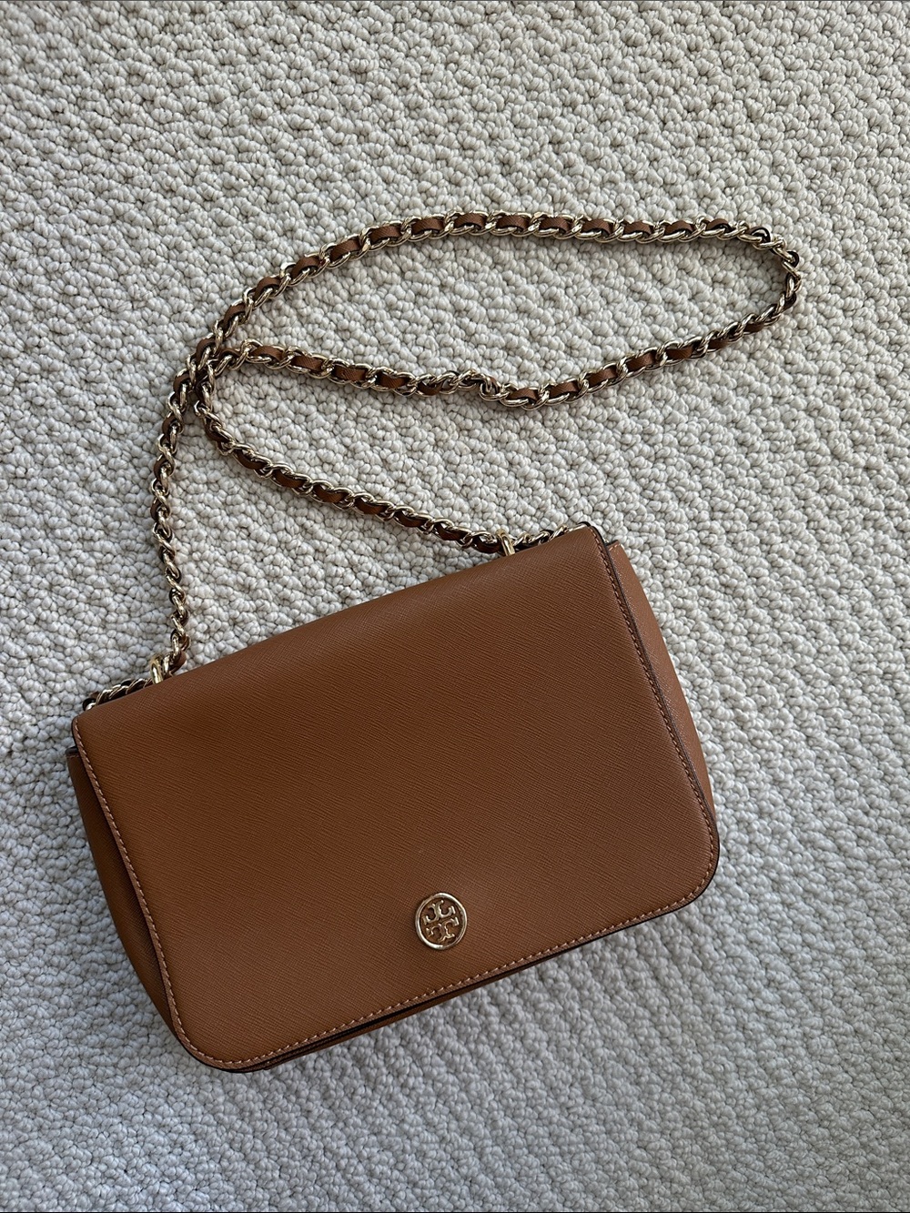 Tory Burch Brown Leather Chain-Detail Crossbody